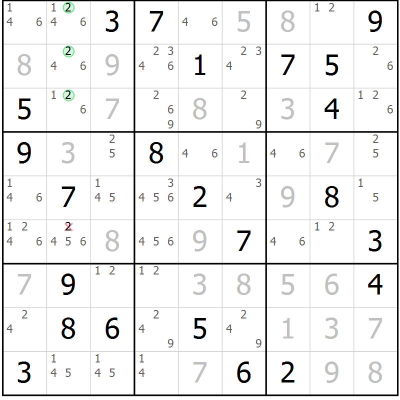 Position des candidats pour la solution de la Gr 73 page 76 du magazine de sudoku Virtuose n° 116