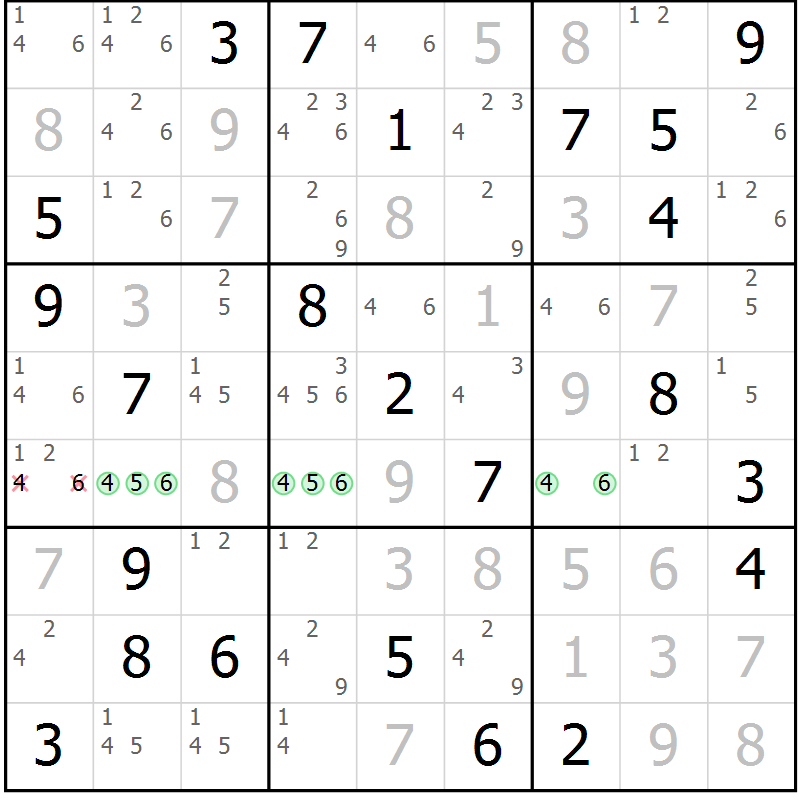 Position des candidats pour la solution de la Gr 73 page 76 du magazine de sudoku Virtuose n° 116
