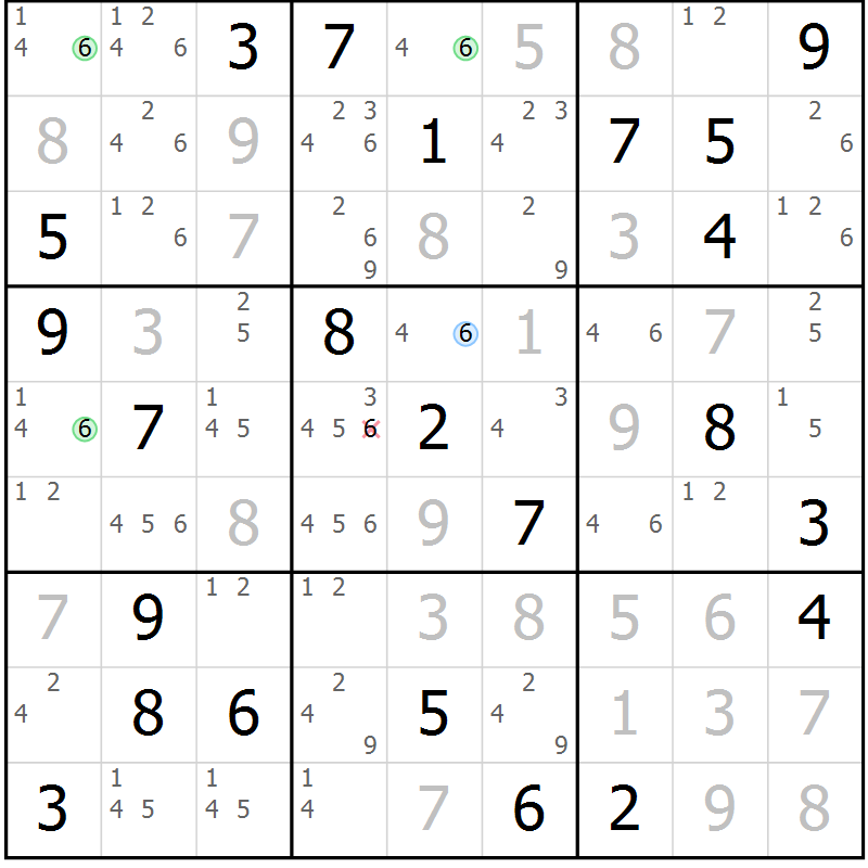 Position des candidats pour la solution de la Gr 73 page 76 du magazine de sudoku Virtuose n° 116