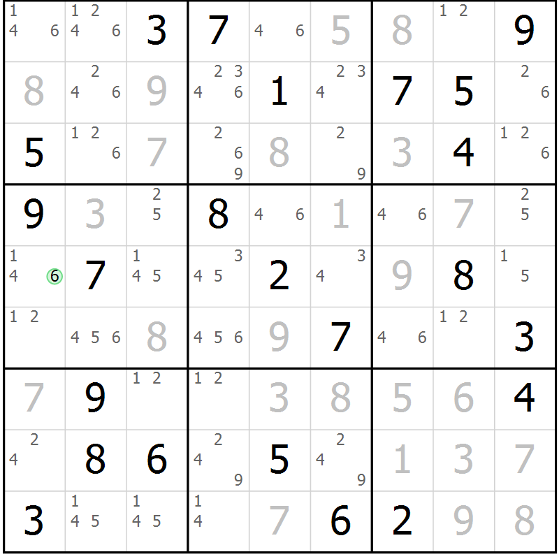 Position des candidats pour la solution de la Gr 73 page 76 du magazine de sudoku Virtuose n° 116