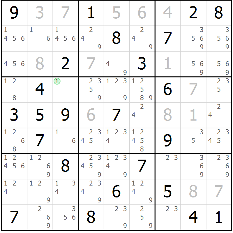 Position des candidats pour la solution de la Gr 74 page 77 du magazine de sudoku Virtuose n° 116