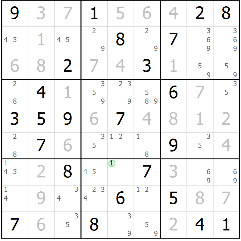 Position des candidats pour la solution de la Gr 74 page 77 du magazine de sudoku Virtuose n° 116