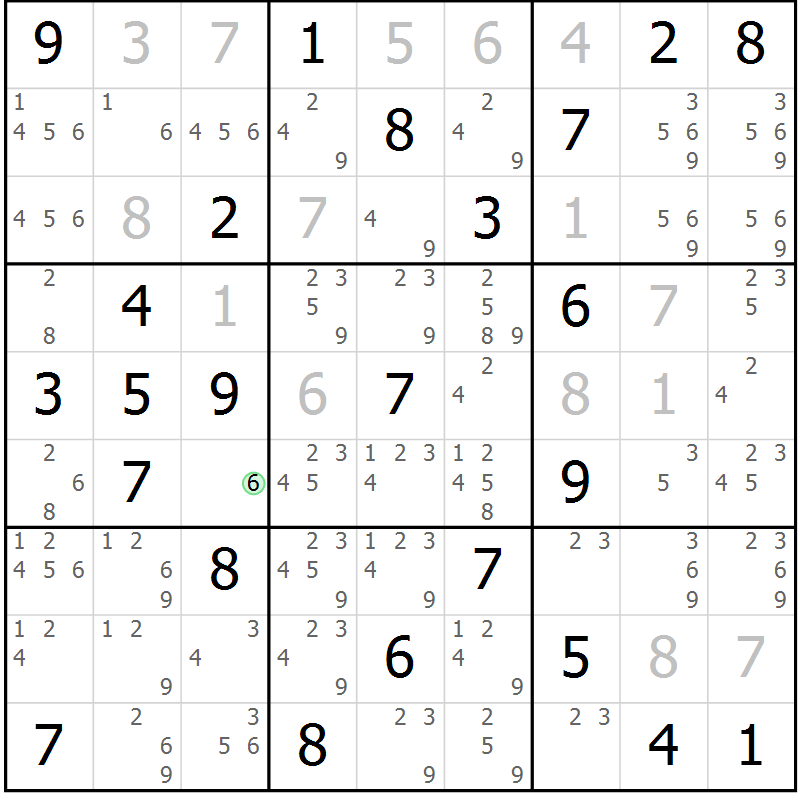 Position des candidats pour la solution de la Gr 74 page 77 du magazine de sudoku Virtuose n° 116