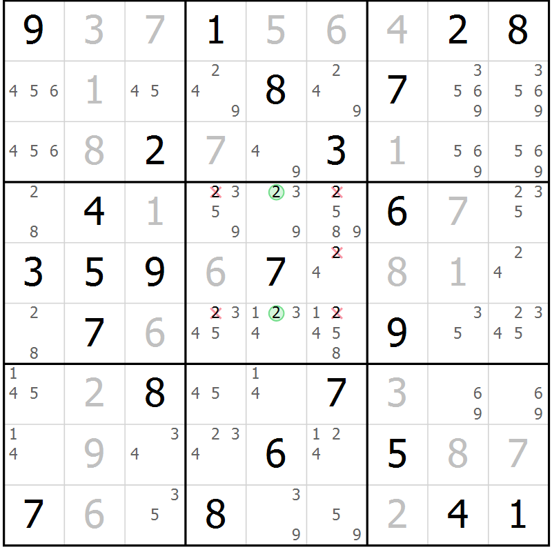 Position des candidats pour la solution de la Gr 74 page 77 du magazine de sudoku Virtuose n° 116