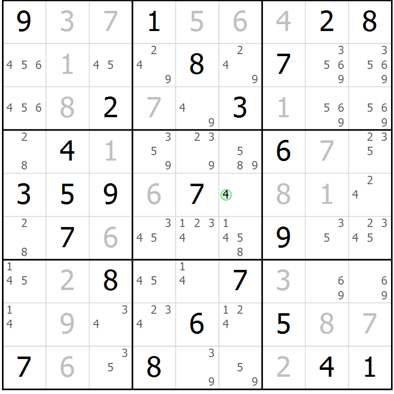Position des candidats pour la solution de la Gr 74 page 77 du magazine de sudoku Virtuose n° 116