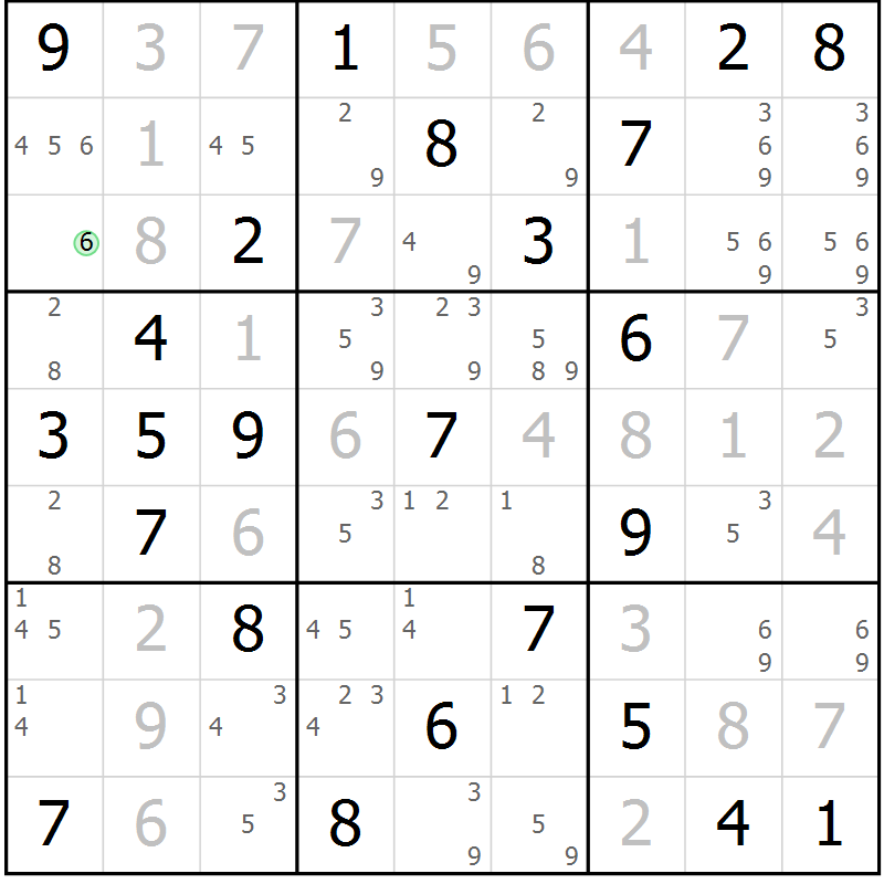 Position des candidats pour la solution de la Gr 74 page 77 du magazine de sudoku Virtuose n° 116