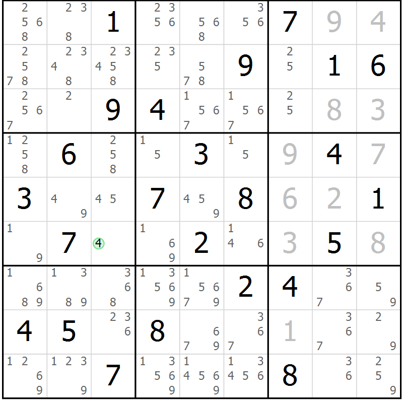 Position des candidats pour la solution de la Gr 75 page 78 du magazine de sudoku Virtuose n° 116
