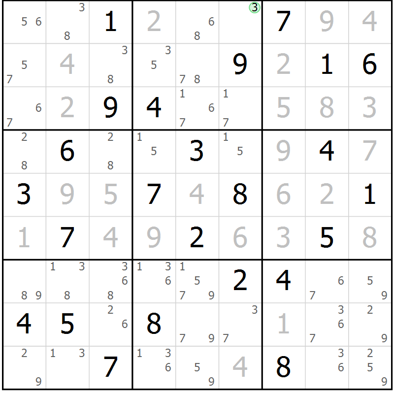 Position des candidats pour la solution de la Gr 75 page 78 du magazine de sudoku Virtuose n° 116