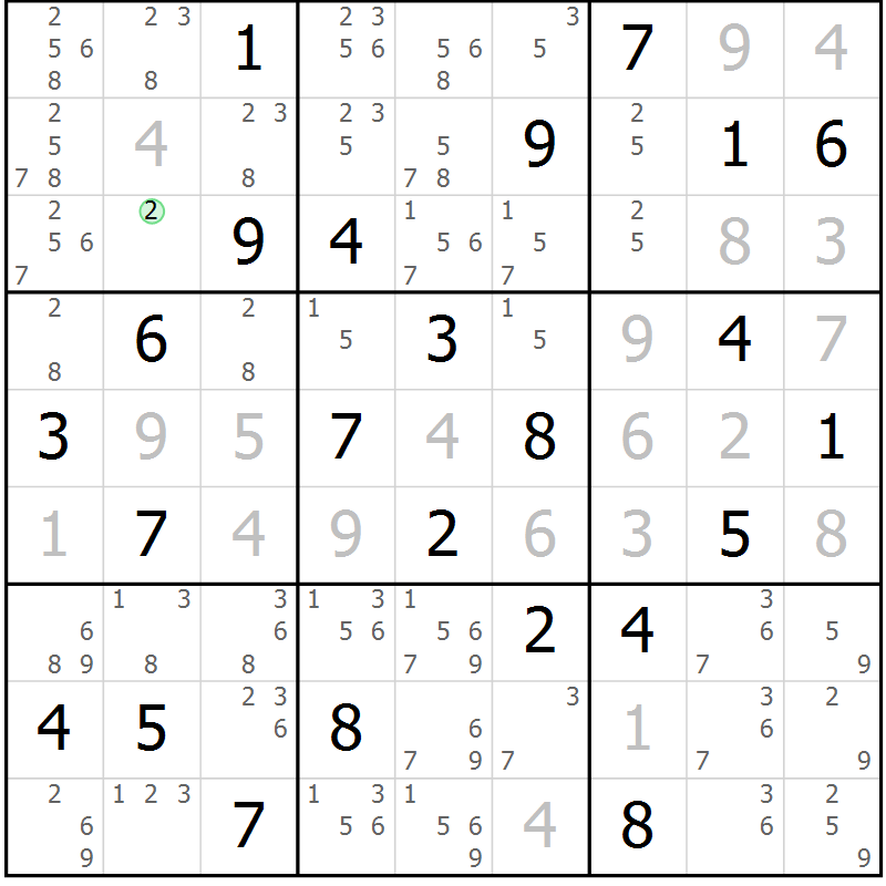 Position des candidats pour la solution de la Gr 75 page 78 du magazine de sudoku Virtuose n° 116