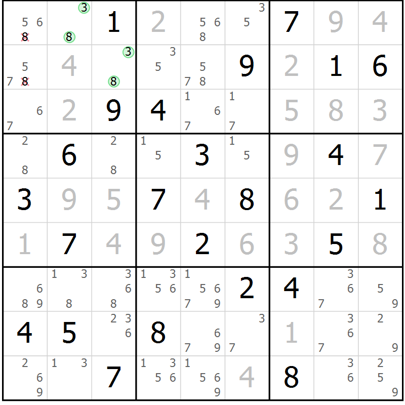 Position des candidats pour la solution de la Gr 75 page 78 du magazine de sudoku Virtuose n° 116