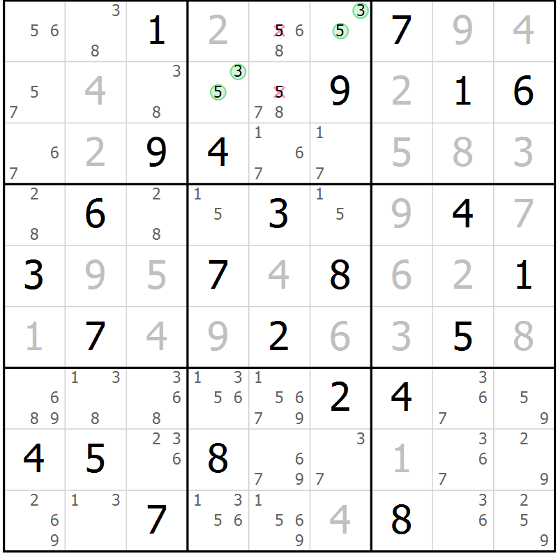 Position des candidats pour la solution de la Gr 75 page 78 du magazine de sudoku Virtuose n° 116
