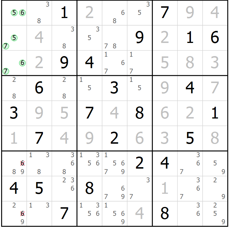 Position des candidats pour la solution de la Gr 75 page 78 du magazine de sudoku Virtuose n° 116