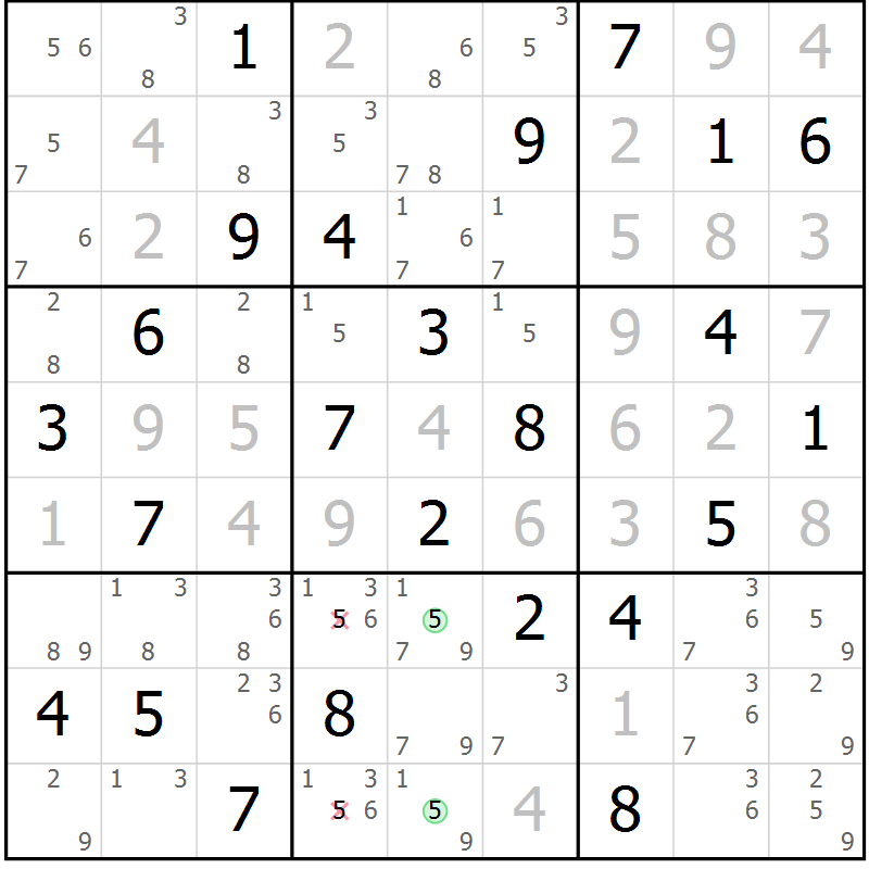 Position des candidats pour la solution de la Gr 75 page 78 du magazine de sudoku Virtuose n° 116