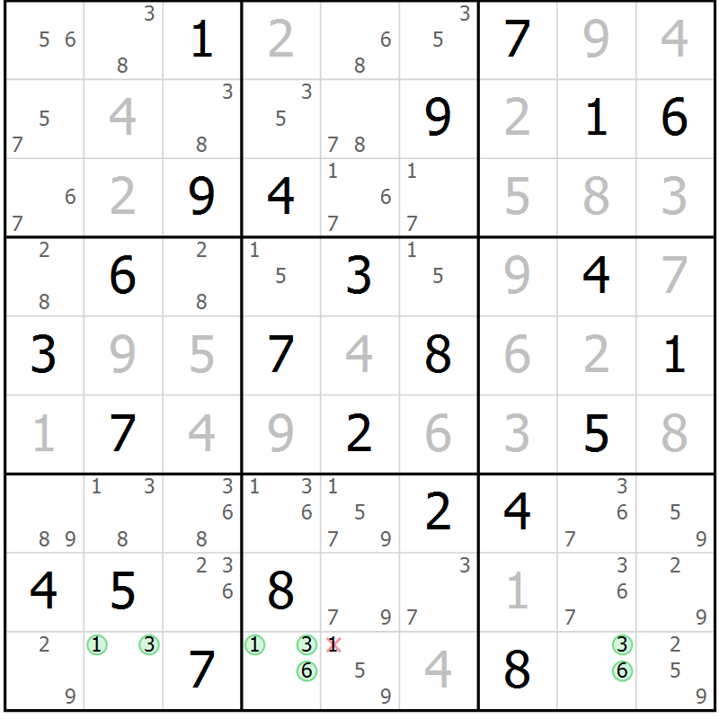Position des candidats pour la solution de la Gr 75 page 78 du magazine de sudoku Virtuose n° 116