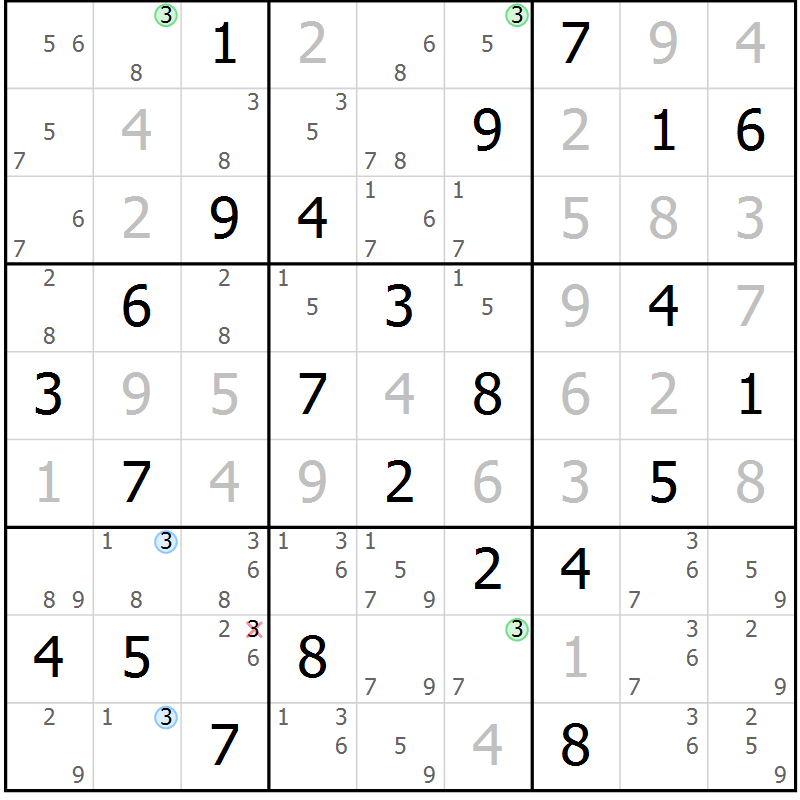Position des candidats pour la solution de la Gr 75 page 78 du magazine de sudoku Virtuose n° 116