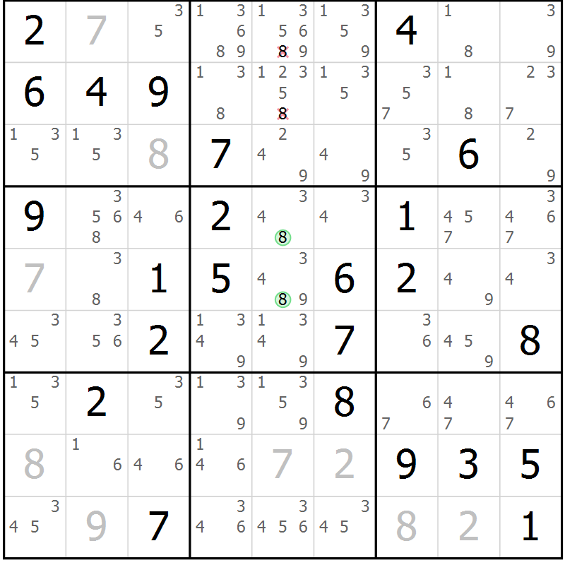 Position des candidats pour la solution de la Gr 76 page 79 du magazine de sudoku Virtuose n° 116