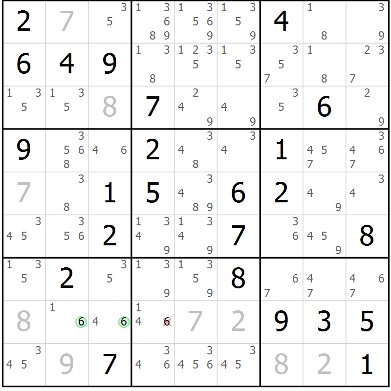 Position des candidats pour la solution de la Gr 76 page 79 du magazine de sudoku Virtuose n° 116