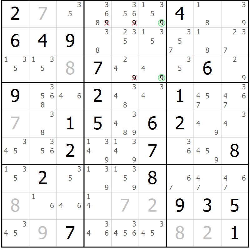 Position des candidats pour la solution de la Gr 76 page 79 du magazine de sudoku Virtuose n° 116