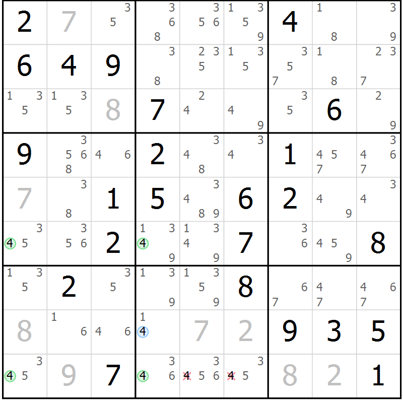 Position des candidats pour la solution de la Gr 76 page 79 du magazine de sudoku Virtuose n° 116