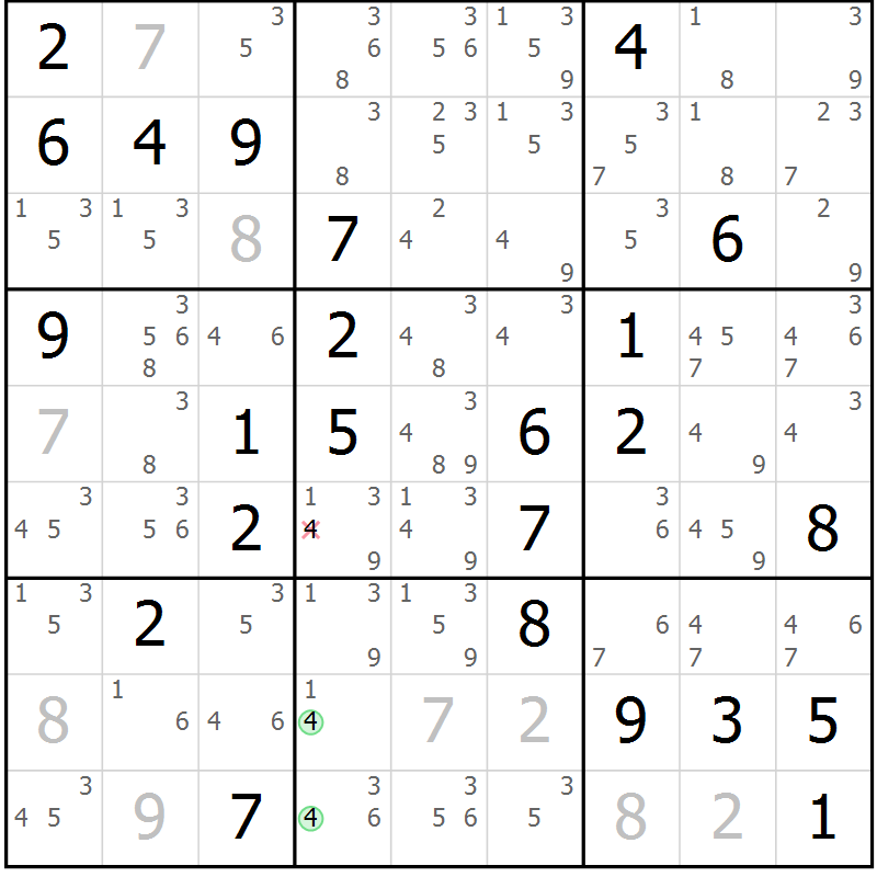 Position des candidats pour la solution de la Gr 76 page 79 du magazine de sudoku Virtuose n° 116