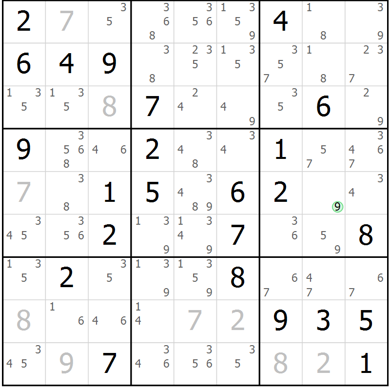 Position des candidats pour la solution de la Gr 76 page 79 du magazine de sudoku Virtuose n° 116