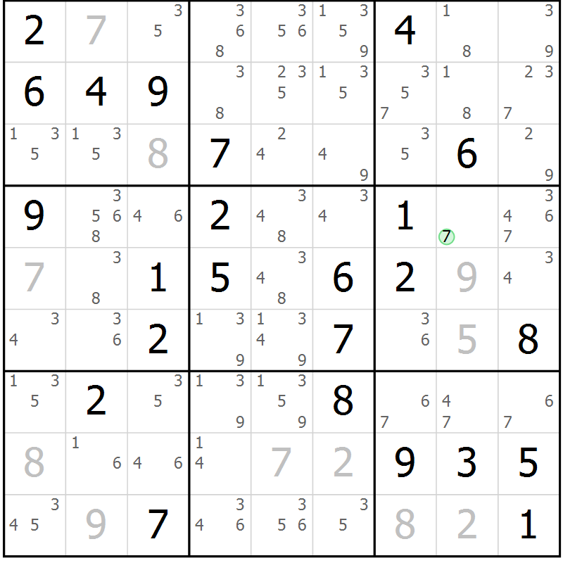 Position des candidats pour la solution de la Gr 76 page 79 du magazine de sudoku Virtuose n° 116