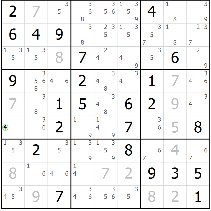 Position des candidats pour la solution de la Gr 76 page 79 du magazine de sudoku Virtuose n° 116