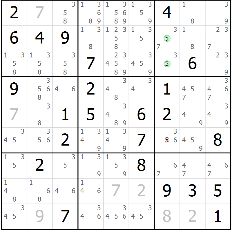 Position des candidats pour la solution de la Gr 76 page 79 du magazine de sudoku Virtuose n° 116