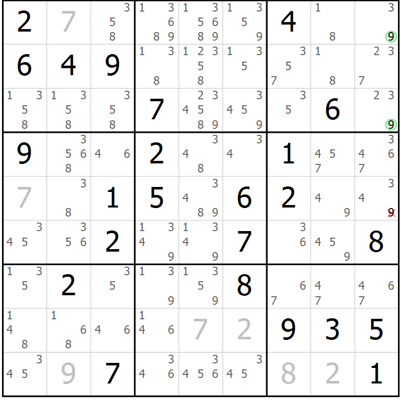 Position des candidats pour la solution de la Gr 76 page 79 du magazine de sudoku Virtuose n° 116