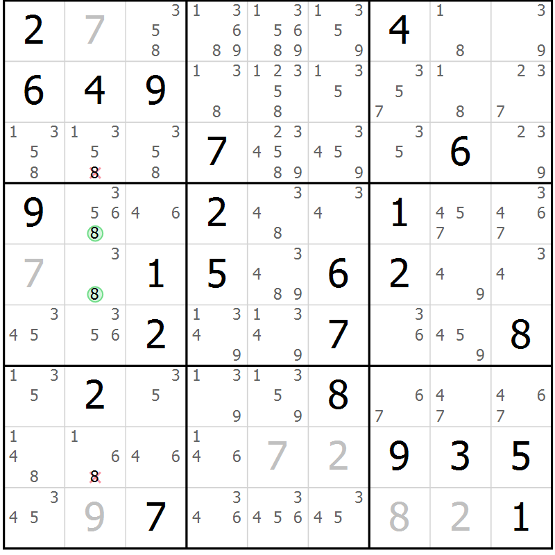 Position des candidats pour la solution de la Gr 76 page 79 du magazine de sudoku Virtuose n° 116