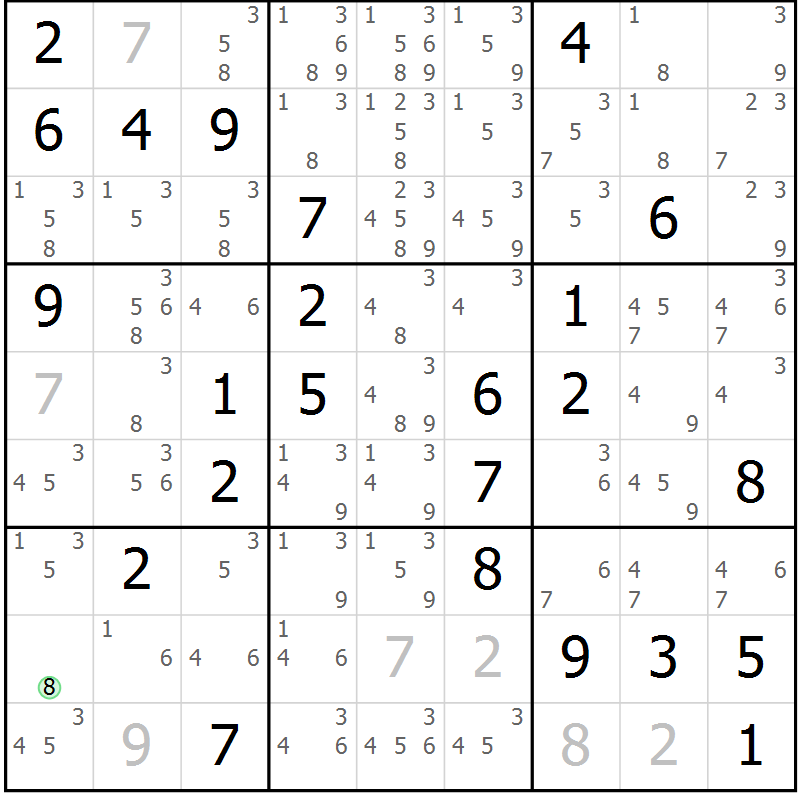 Position des candidats pour la solution de la Gr 76 page 79 du magazine de sudoku Virtuose n° 116