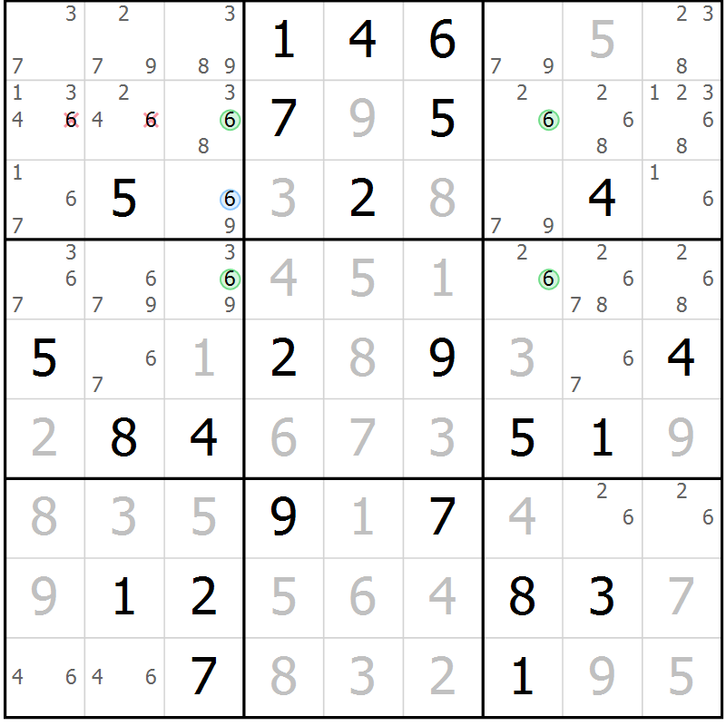 Position des candidats pour la solution de la Gr 77 page 80 du magazine de sudoku Virtuose n° 116