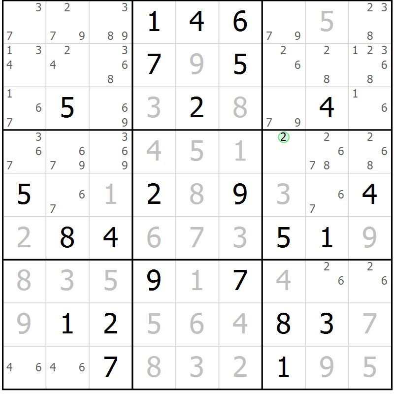 Position des candidats pour la solution de la Gr 77 page 80 du magazine de sudoku Virtuose n° 116