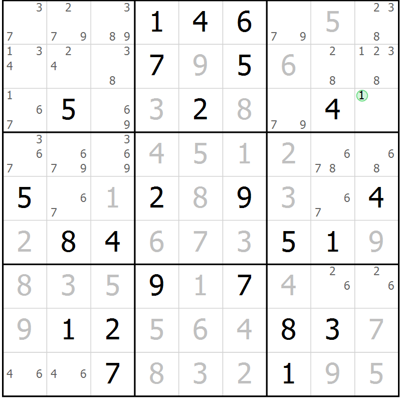 Position des candidats pour la solution de la Gr 77 page 80 du magazine de sudoku Virtuose n° 116