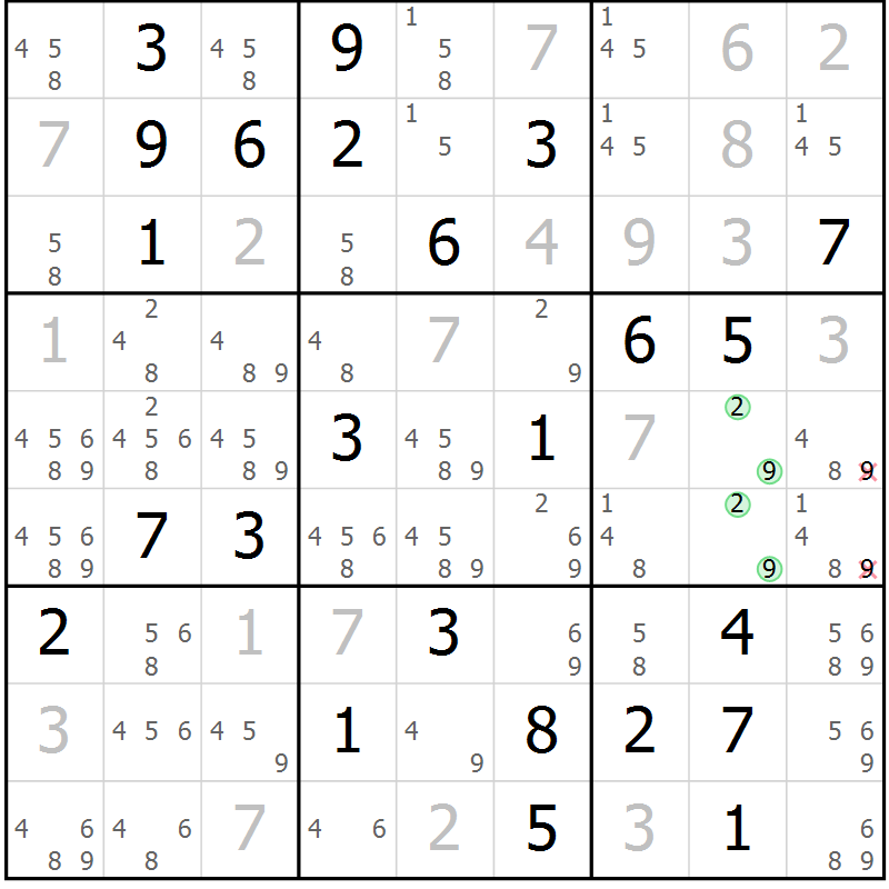 Position des candidats pour la solution de la Gr 78 page 81 du magazine de sudoku Virtuose n° 116