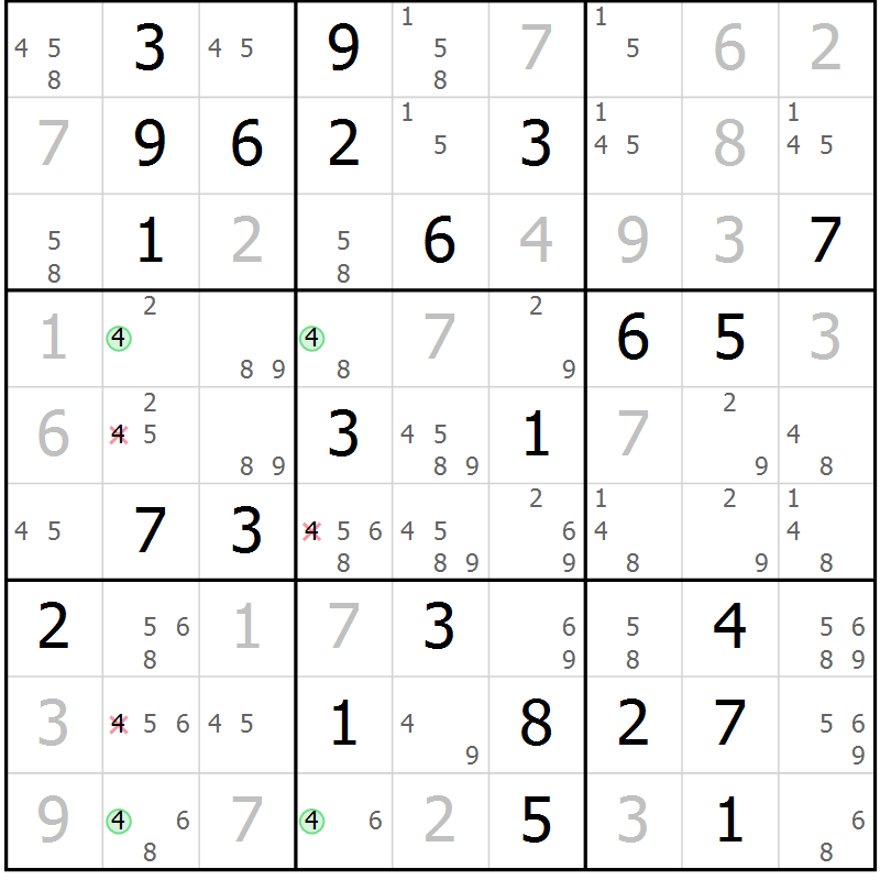 Position des candidats pour la solution de la Gr 78 page 81 du magazine de sudoku Virtuose n° 116