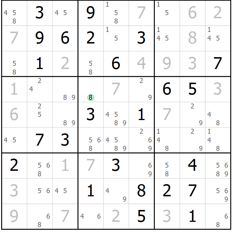 Position des candidats pour la solution de la Gr 78 page 81 du magazine de sudoku Virtuose n° 116