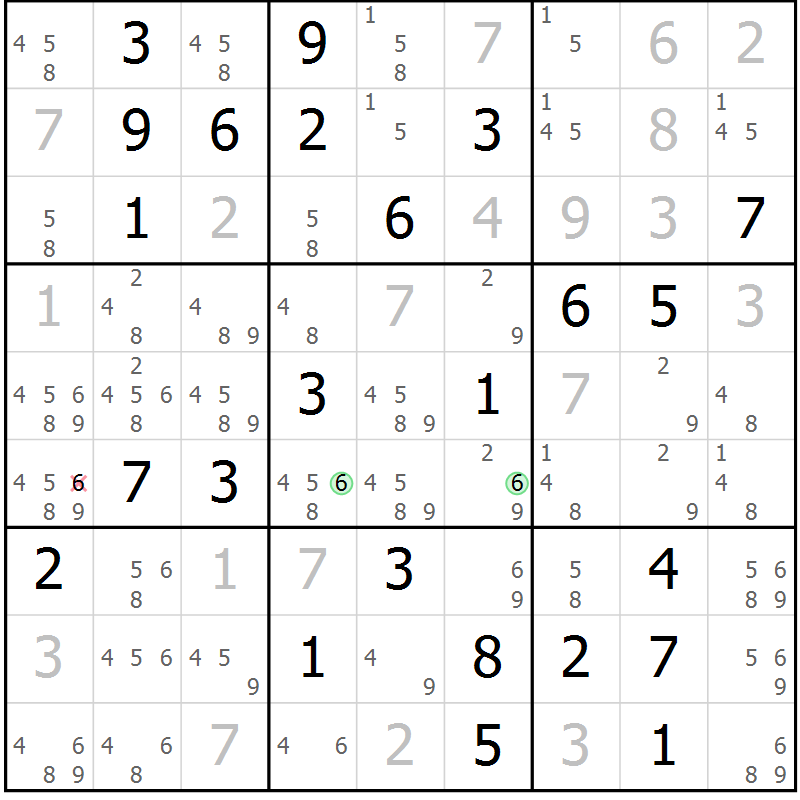Position des candidats pour la solution de la Gr 78 page 81 du magazine de sudoku Virtuose n° 116