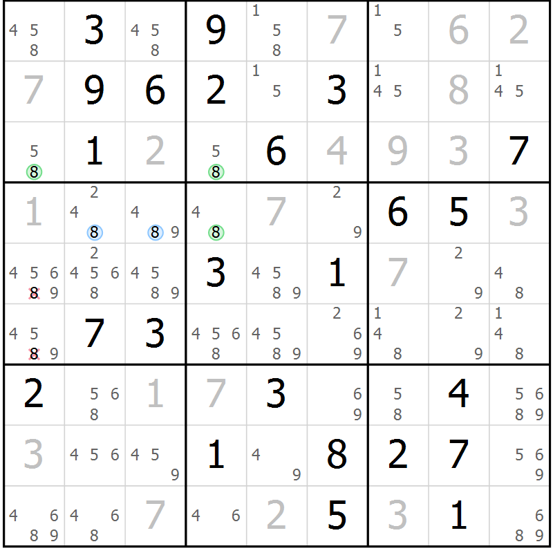 Position des candidats pour la solution de la Gr 78 page 81 du magazine de sudoku Virtuose n° 116