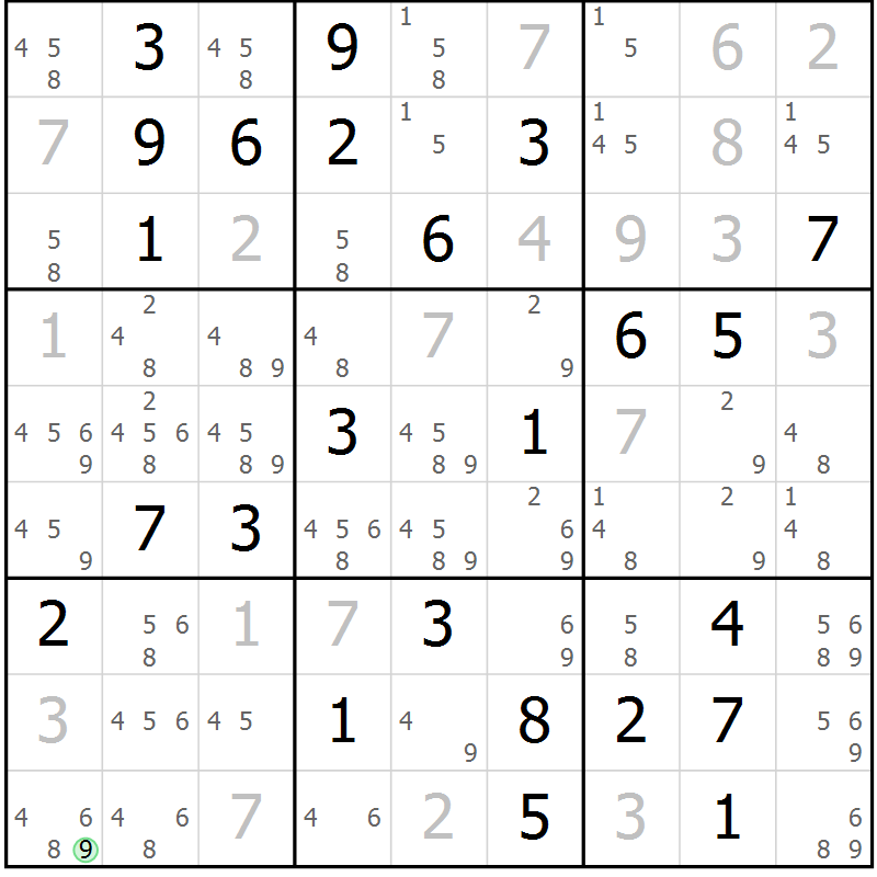 Position des candidats pour la solution de la Gr 78 page 81 du magazine de sudoku Virtuose n° 116