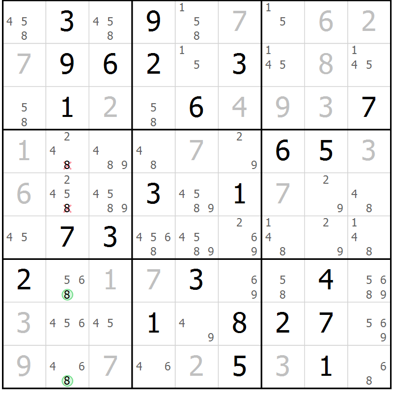 Position des candidats pour la solution de la Gr 78 page 81 du magazine de sudoku Virtuose n° 116