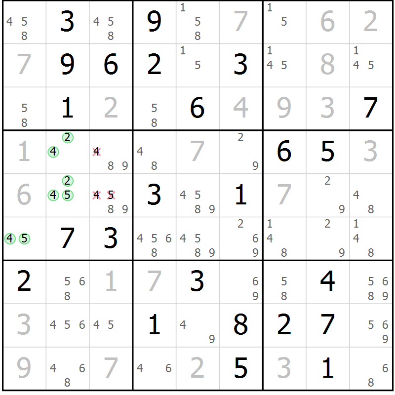 Position des candidats pour la solution de la Gr 78 page 81 du magazine de sudoku Virtuose n° 116