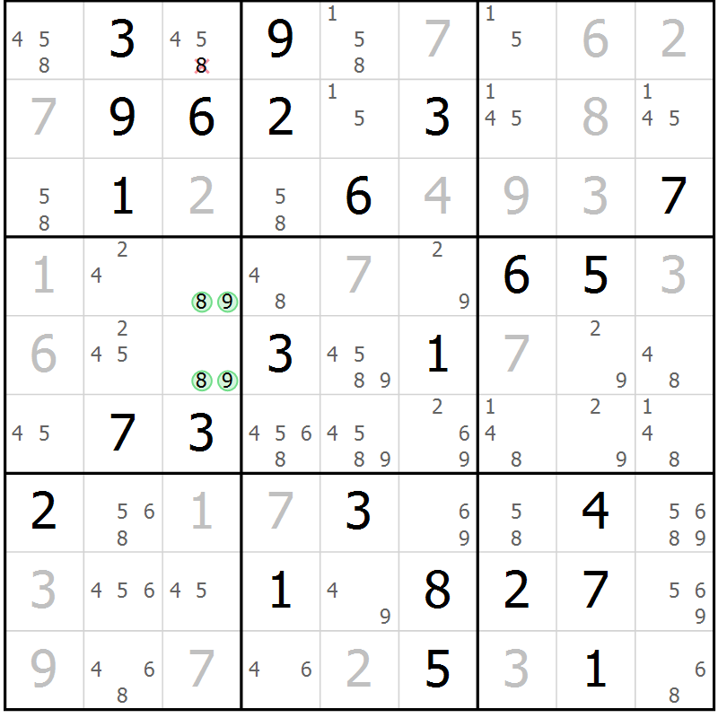 Position des candidats pour la solution de la Gr 78 page 81 du magazine de sudoku Virtuose n° 116