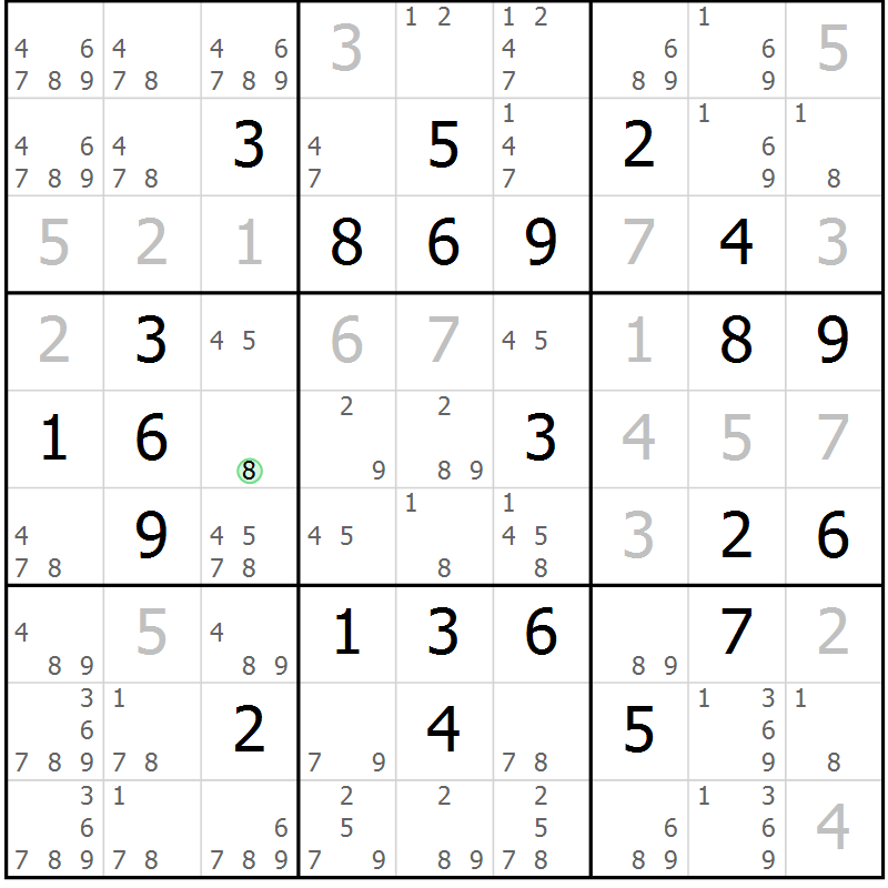 Position des candidats pour la solution de la Gr 79 page 82 du magazine de sudoku Virtuose n° 116