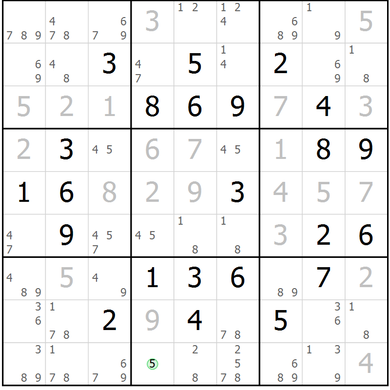 Position des candidats pour la solution de la Gr 79 page 82 du magazine de sudoku Virtuose n° 116