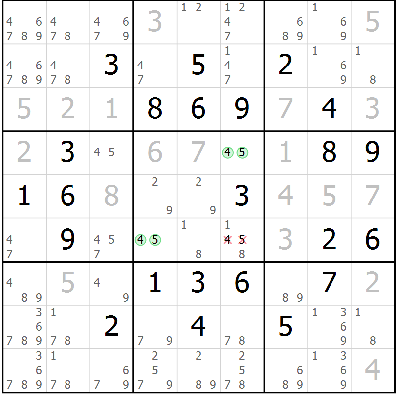 Position des candidats pour la solution de la Gr 79 page 82 du magazine de sudoku Virtuose n° 116