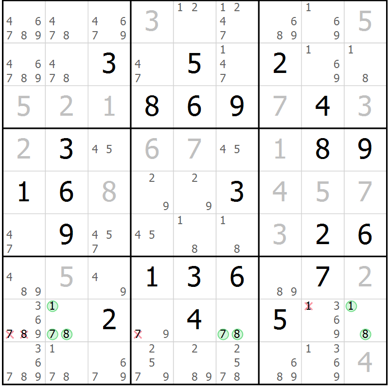 Position des candidats pour la solution de la Gr 79 page 82 du magazine de sudoku Virtuose n° 116