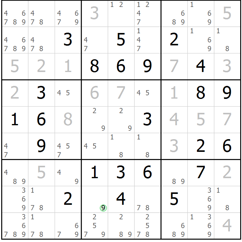 Position des candidats pour la solution de la Gr 79 page 82 du magazine de sudoku Virtuose n° 116
