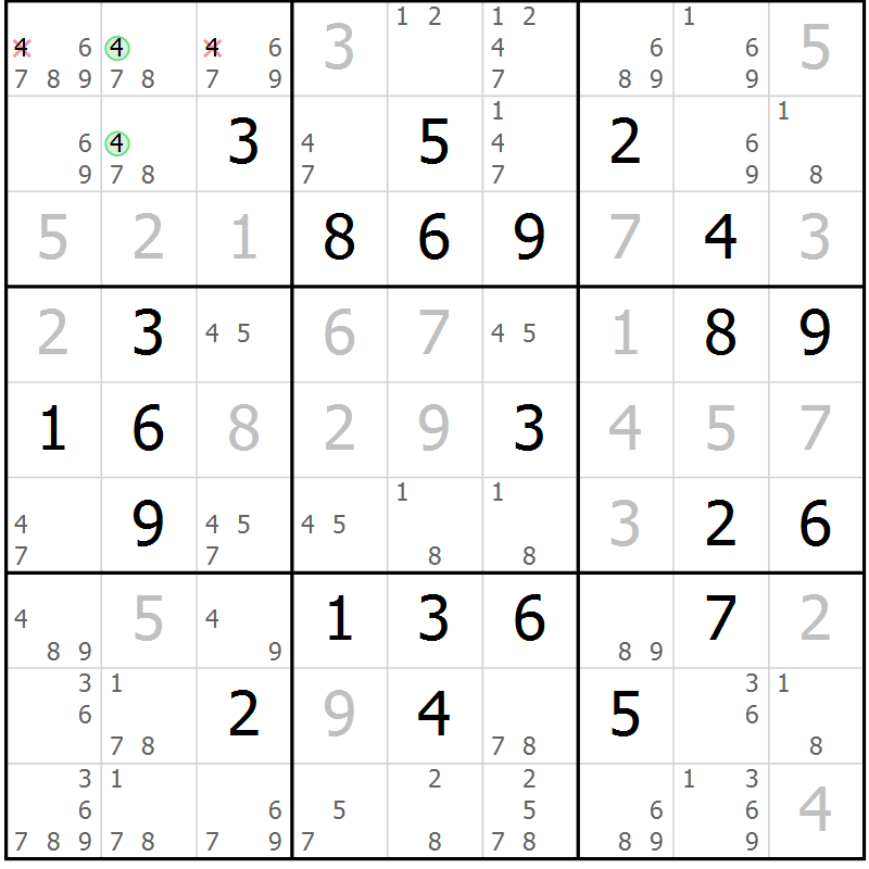Position des candidats pour la solution de la Gr 79 page 82 du magazine de sudoku Virtuose n° 116