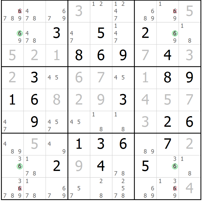 Position des candidats pour la solution de la Gr 79 page 82 du magazine de sudoku Virtuose n° 116